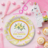 Modern Pink Yellow Lemon Print Paper Plates ペーパープレート (パーティー)