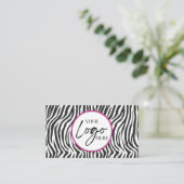 Modern Pink Zebra Print Custom Company Logo 名刺 (スタンド正面)