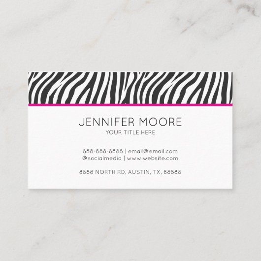 Modern Pink Zebra Print Custom Company Logo 名刺 (裏面)