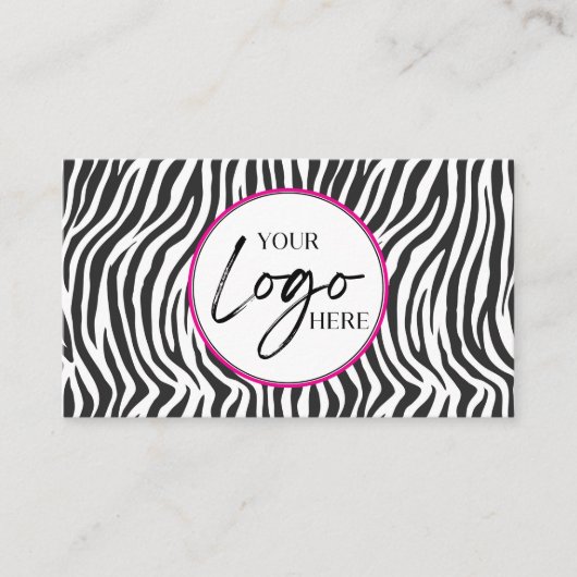 Modern Pink Zebra Print Custom Company Logo 名刺 (正面)