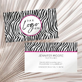 Modern Pink Zebra Print Custom Company Logo 名刺
