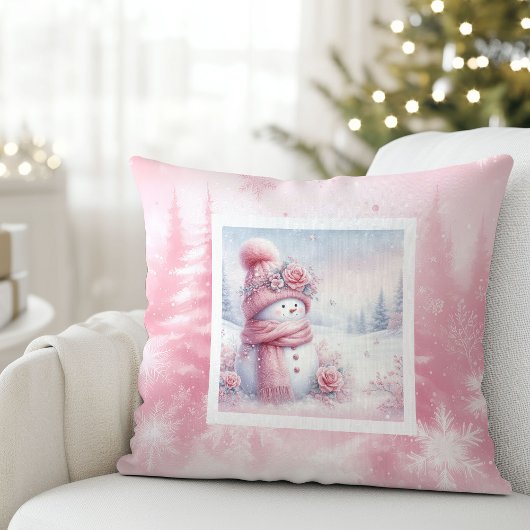 Modern Pinkmas Cozy Winter Forest Kids Room Pillow クッション