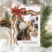 Modern Plaid 4 Photo Christmas シーズンカード