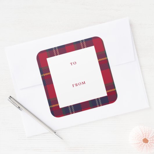 Modern Plaid Christmas Gift Tag  スクエアシール (封筒)