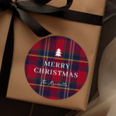 Modern Plaid Christmas Tree  ラウンドシール