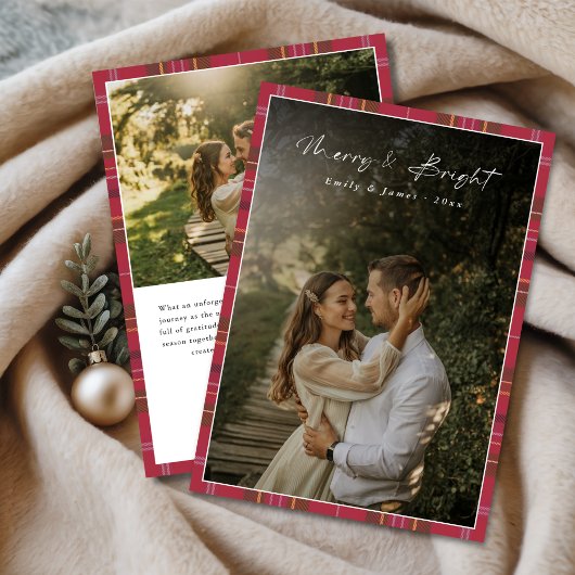 Modern Plaid Newlywed First Christmas 2 Photo シーズンカード