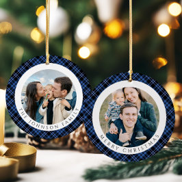 Modern Plaid Photo Christmas セラミックオーナメント