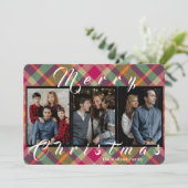 Modern Plaid Tartan 4 Photo Christmas Holiday Card シーズンカード (スタンド正面)