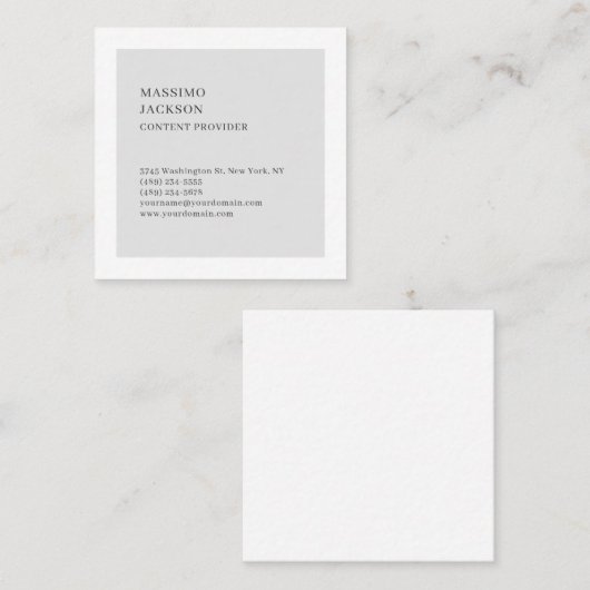 Modern Plain Simple Black White Grey Minimalist スクエア名刺 (正面/裏面)