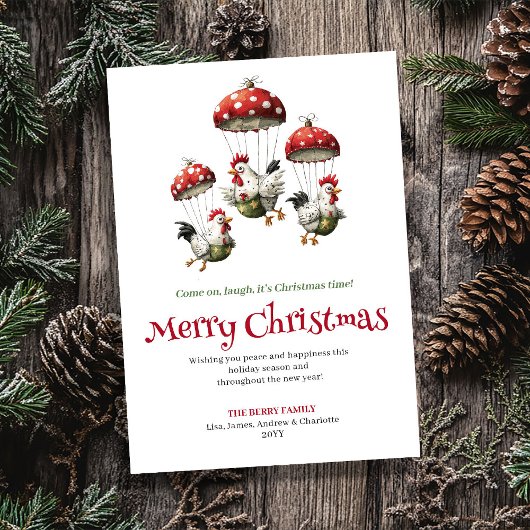 Modern Playful Chickens Holiday Greeting Card シーズンカード