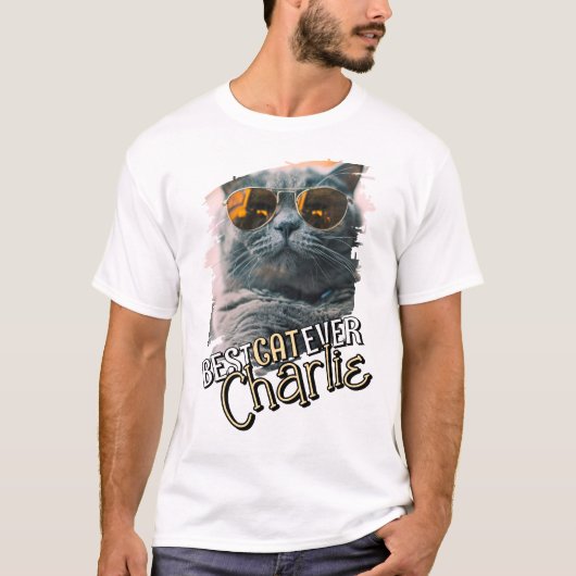 Modern Playful Cool Grunge Custom Pet Cat Photo Tシャツ (正面)