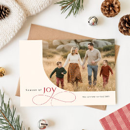 Modern Playful Family Kids Photo Red Bow Christmas シーズンカード