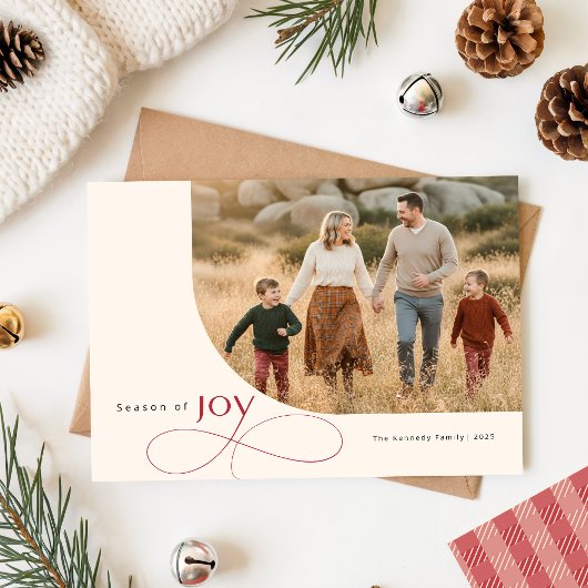Modern Playful Family Kids Photo Red Bow Christmas シーズンカード