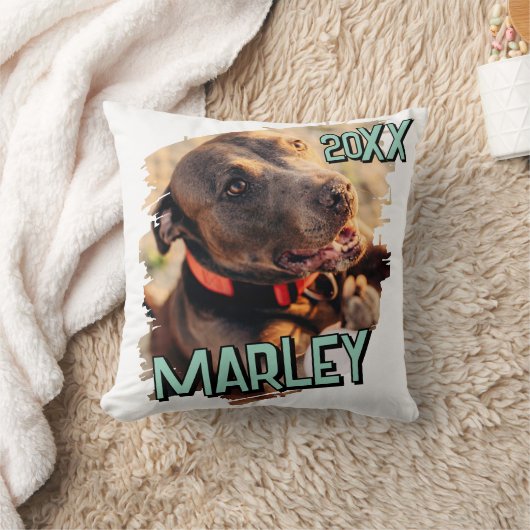 Modern Playful Simple Grunge Custom Pet Photo クッション (ブランケット)