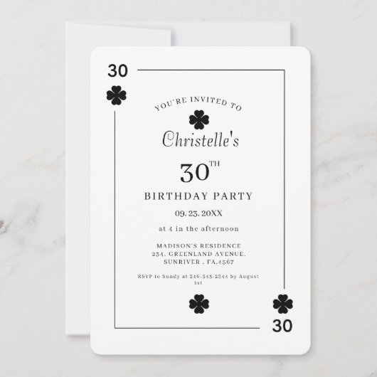 Modern Playing Card Playing Card 30th Birthday 招待状 (正面)