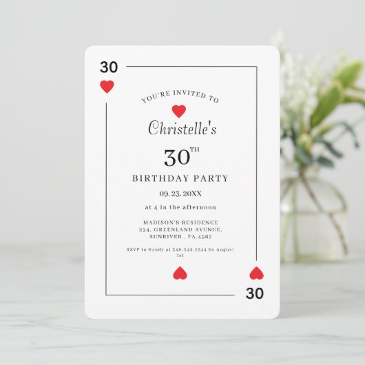 Modern Playing Card Playing Card 30th Birthday 招待状 (スタンド正面)