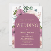 Modern Plum Arch Floral Wedding Invitation 招待状 (正面)
