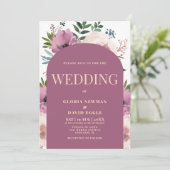 Modern Plum Arch Floral Wedding Invitation 招待状 (スタンド正面)