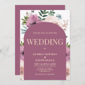 Modern Plum Arch Floral Wedding Invitation 招待状 (正面/裏面)