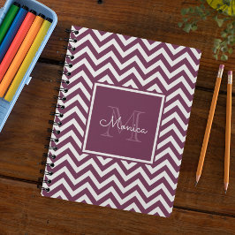 Modern Plum Chevron Pattern Monogram Notebook ノートブック