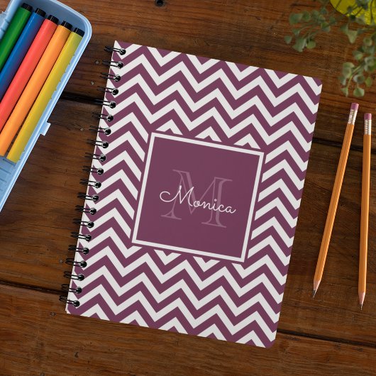 Modern Plum Chevron Pattern Monogram Notebook ノートブック