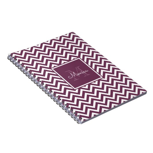 Modern Plum Chevron Pattern Monogram Notebook ノートブック (右側)