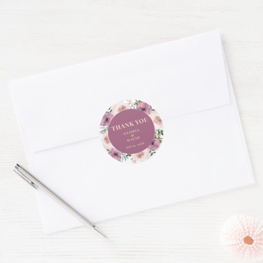 Modern Plum Floral Wedding  ラウンドシール (封筒)