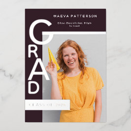 Modern Plum Graduation Announcement Silver Foil 箔シーズンカード