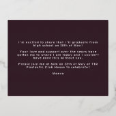 Modern Plum Graduation Party Invitation Silver 箔招待状ポストカード (裏面)