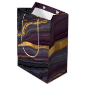 Modern Plum Metallic Agate Marble Abstract Art ミディアムペーパーバッグ (裏面アングル)
