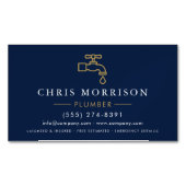 Modern Plumber Navy Blue Gold Minimalist マグネット名刺 (正面)