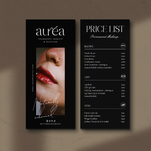 Modern PMU Cosmetic Salon Service Price List ラックカード