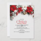 Modern Poinsettia Christmas Dinner and Drinks 招待状 (正面)