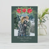 Modern Poinsettia Greenery Photo シーズンカード (スタンド正面)