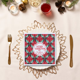 Modern Poinsettia pattern christmas black bg スタンダードランチョンナプキン