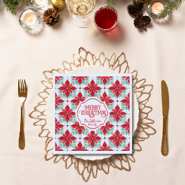 Modern Poinsettia pattern christmas white bg スタンダードランチョンナプキン
