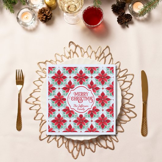 Modern Poinsettia pattern christmas white bg スタンダードランチョンナプキン