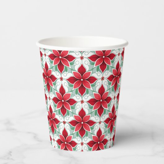 Modern Poinsettia pattern christmas white bg 紙コップ (裏面)