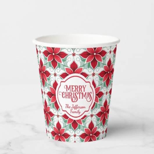 Modern Poinsettia pattern christmas white bg 紙コップ (正面)