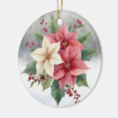 Modern Poinsettia Pink and White Christmas セラミックオーナメント (左)