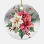 Modern Poinsettia Pink and White Christmas セラミックオーナメント (裏面)