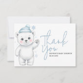 Modern Polar Bear Winter Baby Boy Shower サンキューカード (正面)