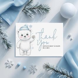 Modern Polar Bear Winter Baby Boy Shower サンキューカード