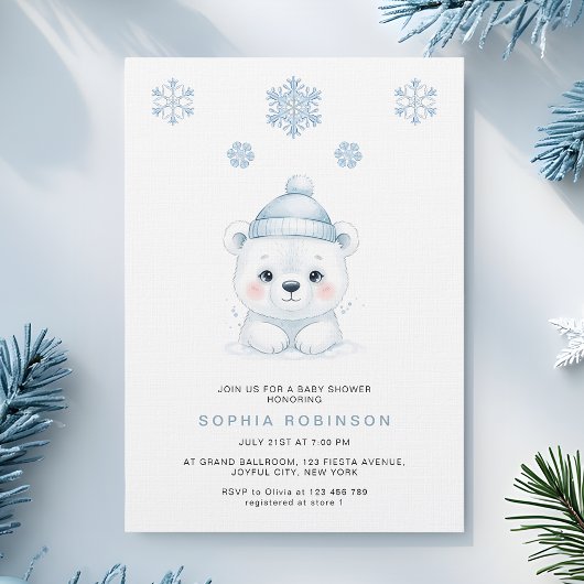 Modern Polar Bear Winter Baby Boy Shower 招待状