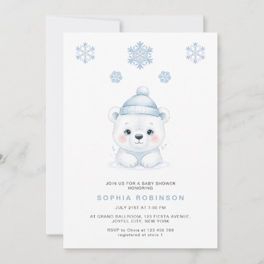 Modern Polar Bear Winter Baby Boy Shower 招待状 (正面)