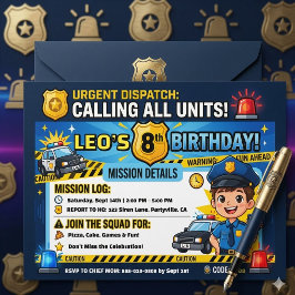 Modern Police Officer Calling All Units 誕生日 招待状