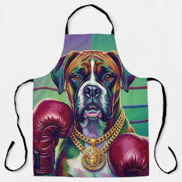 Modern Pop Art Boxer Dog Boxing Athlete エプロン