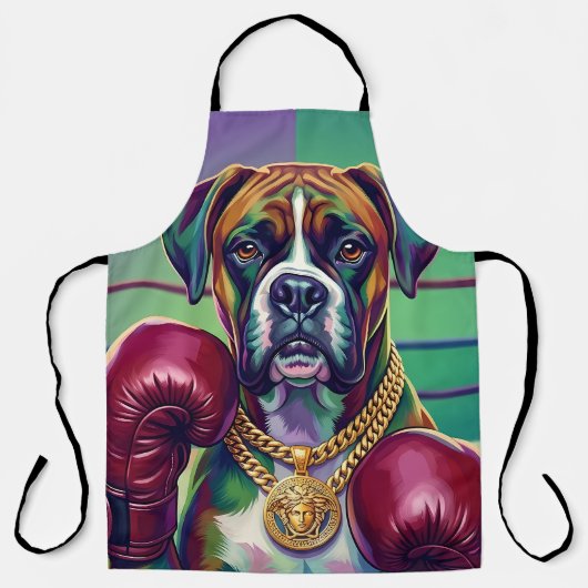Modern Pop Art Boxer Dog Boxing Athlete エプロン (正面)