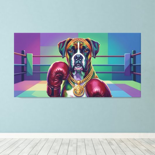 Modern Pop Art Boxer Dog Boxing Athlete キャンバスプリント (インサイチュ (ウッドフロア))