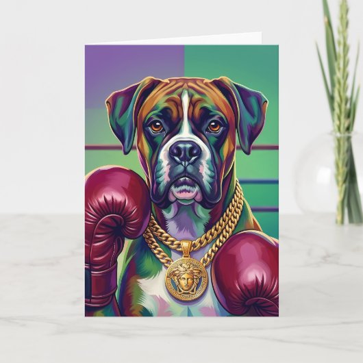Modern Pop Art Boxer Dog Boxing Athlete サンキューカード (正面)